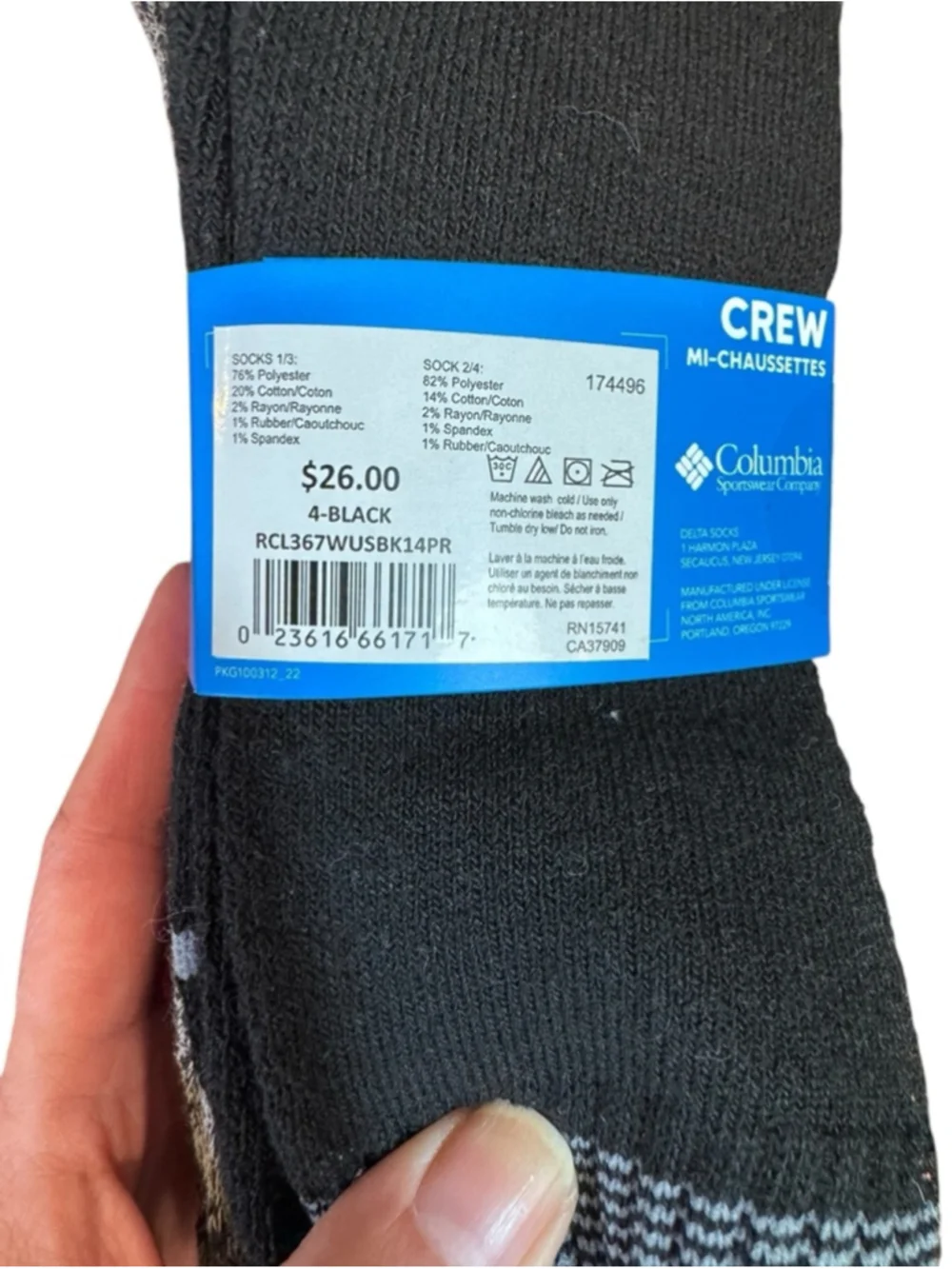 Women's M Columbia Crew Socks Size 4-Black Gray and Black
